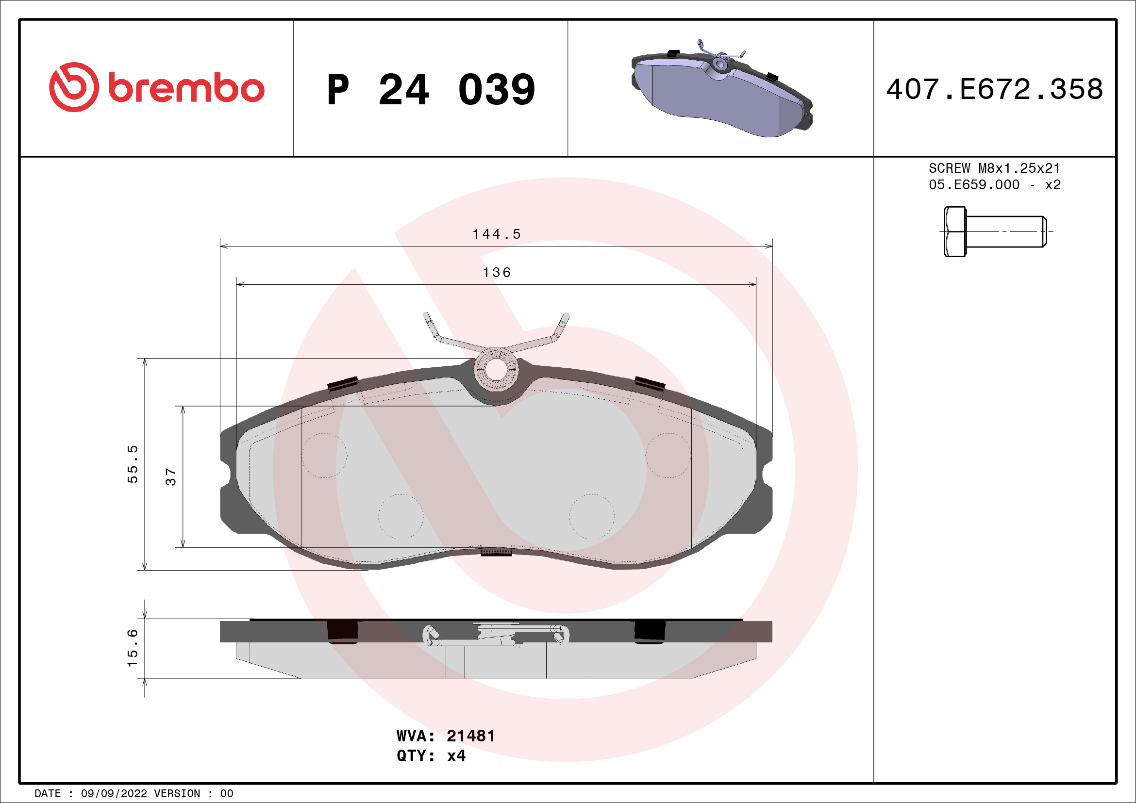 A.B.S. P 24 039 BREMBO Bremsbelagsatz, Scheibenbremse